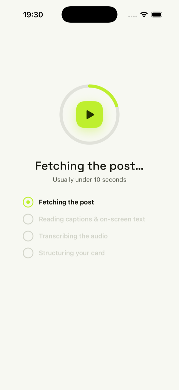 FitFolder processing — reading captions and on-screen text, transcribing the audio